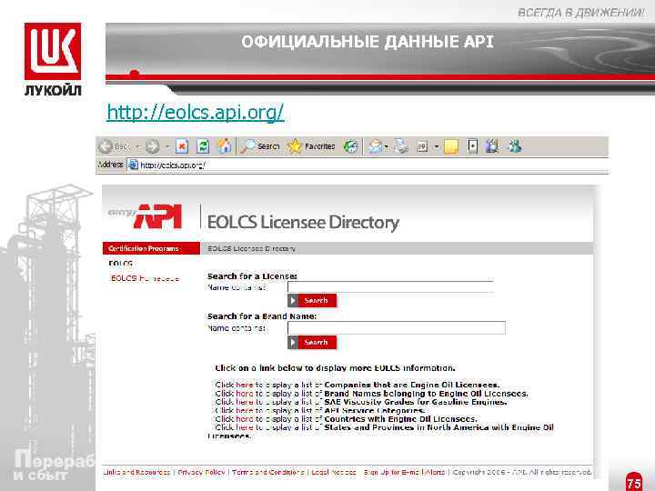 ОФИЦИАЛЬНЫЕ ДАННЫЕ API http: //eolcs. api. org/ 75 