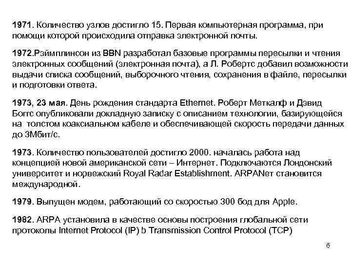 1971. Количество узлов достигло 15. Первая компьютерная программа, при помощи которой происходила отправка электронной