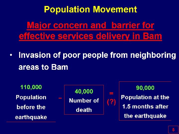 Population Movement Major concern and barrier for effective services delivery in Bam 1) Invasion