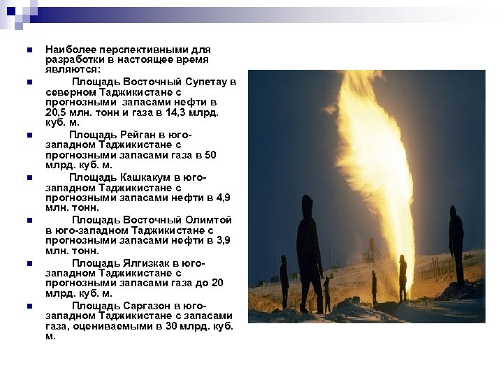 n n n n Наиболее перспективными для разработки в настоящее время являются: Площадь Восточный