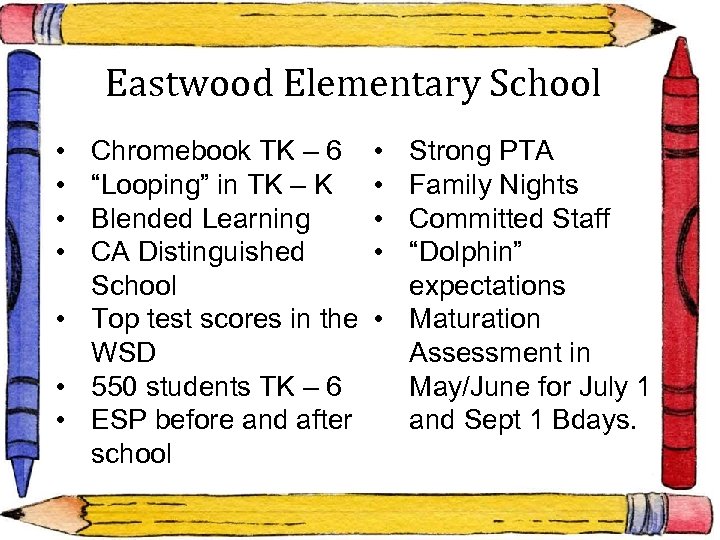 Eastwood Elementary School • • Chromebook TK – 6 “Looping” in TK – K