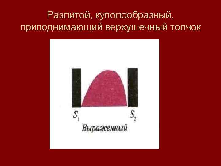 Разлитой, куполообразный, приподнимающий верхушечный толчок 