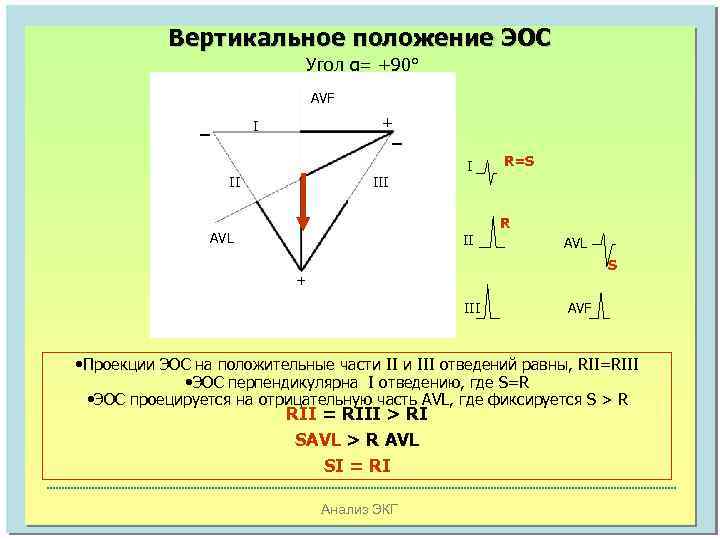 Вертикальное положение ЭОС Угол α= +90° AVF _ + _ I II I R=S