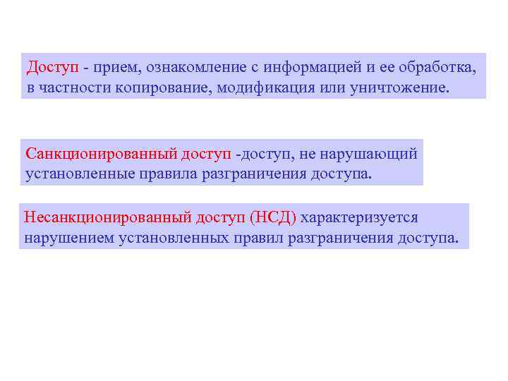 Доступ - прием, ознакомление с информацией и ее обработка, в частности копирование, модификация или