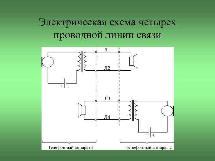 Электрическая схема четырех проводной линии связи 