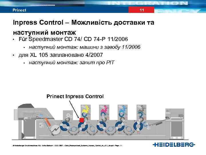 11 Prinect Inpress Control – Можливість доставки та наступний монтаж • Für Speedmaster CD