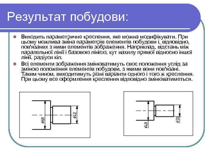 Результат побудови: Виходить параметричне креслення, яке можна модифікувати. При цьому можлива зміна параметрів елементів