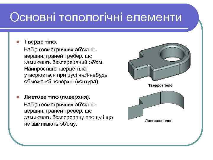 Основні топологічні елементи l Тверде тіло. Набір геометричних об'єктів вершин, граней і ребер, що