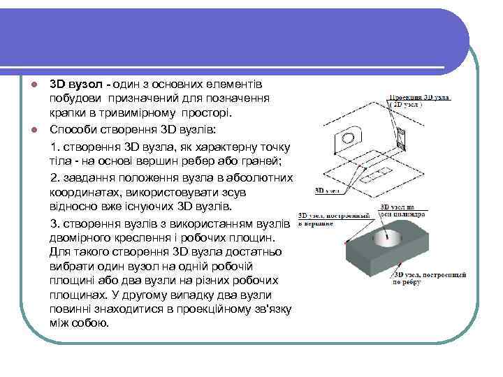 3 D вузол - один з основних елементів побудови призначений для позначення крапки в
