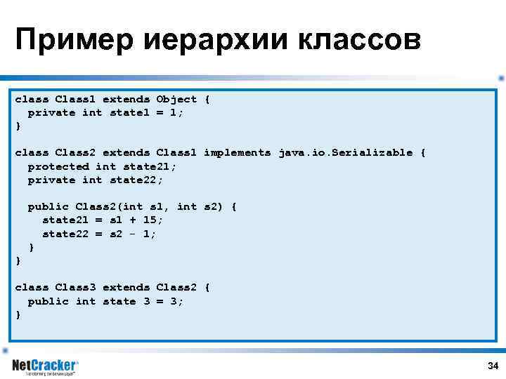 Пример иерархии классов class Class 1 extends Object { private int state 1 =