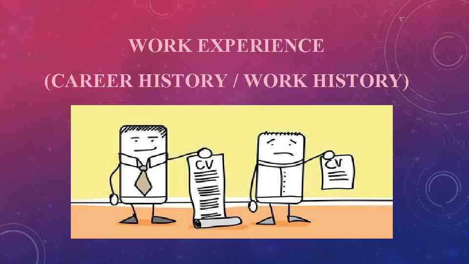 WORK EXPERIENCE (CAREER HISTORY / WORK HISTORY) 