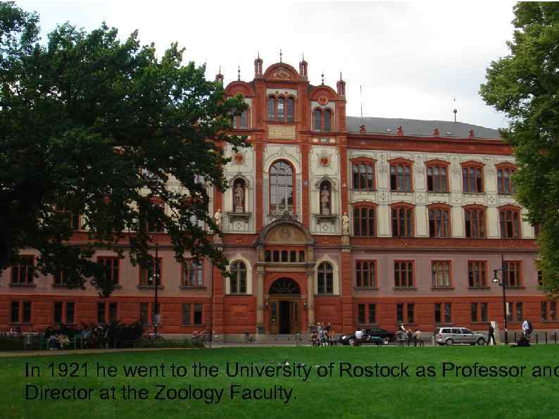 In 1921 he went to the University of Rostock as Professor and Director at