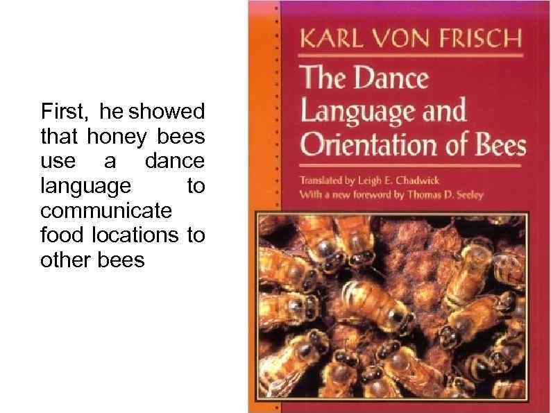 First, he showed that honey bees use a dance language to communicate food locations