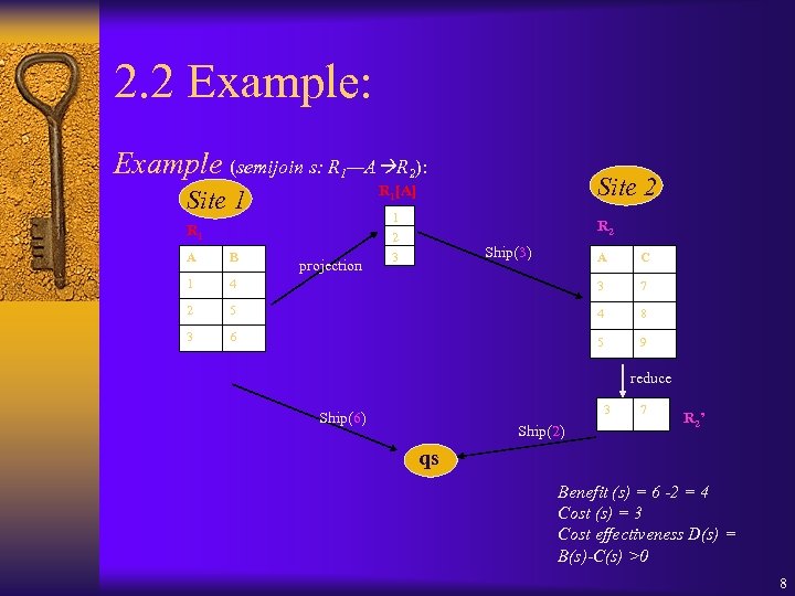 2. 2 Example: Example (semijoin s: R 1—A R 2): R 1 A B