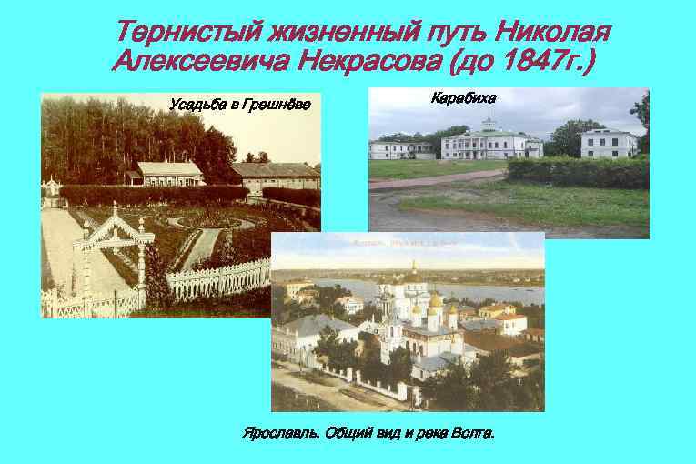 Тернистый жизненный путь Николая Алексеевича Некрасова (до 1847 г. ) Усадьба в Грешнёве Карабиха