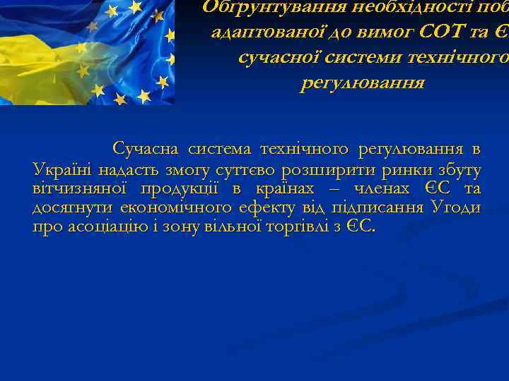 Обґрунтування необхідності поб адаптованої до вимог СОТ та ЄС сучасної системи технічного регулювання Сучасна