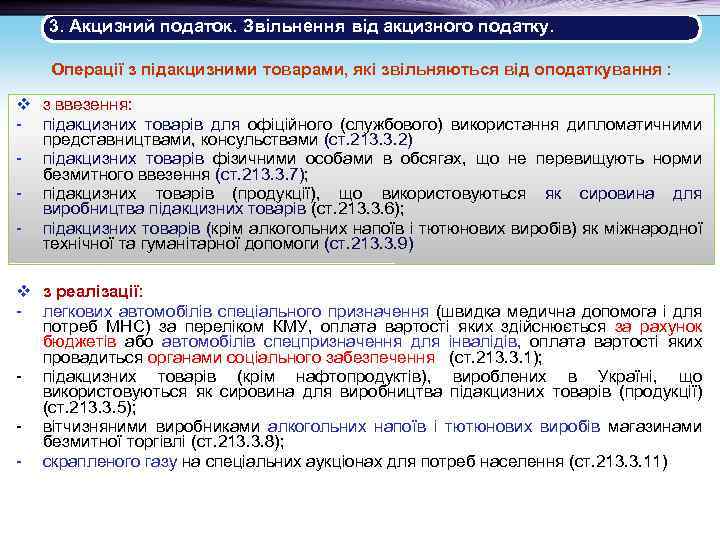 3. Акцизний податок. Звільнення від акцизного податку. Операції з підакцизними товарами, які звільняються від
