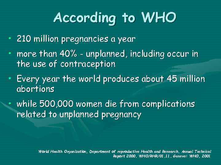 According to WHO • 210 million pregnancies a year • more than 40% -