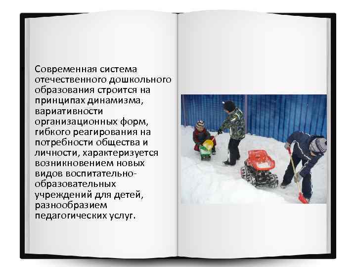  • Современная система отечественного дошкольного образования строится на принципах динамизма, вариативности организационных форм,