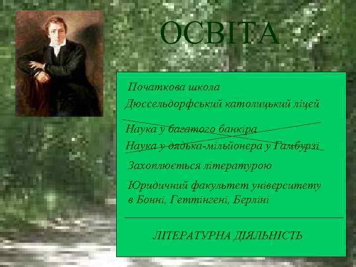 ОСВІТА Початкова школа Дюссельдорфський католицький ліцей Наука у багатого банкіра Наука у дядька-мільйонера у