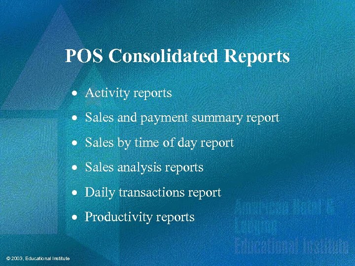 POS Consolidated Reports · Activity reports · Sales and payment summary report · Sales