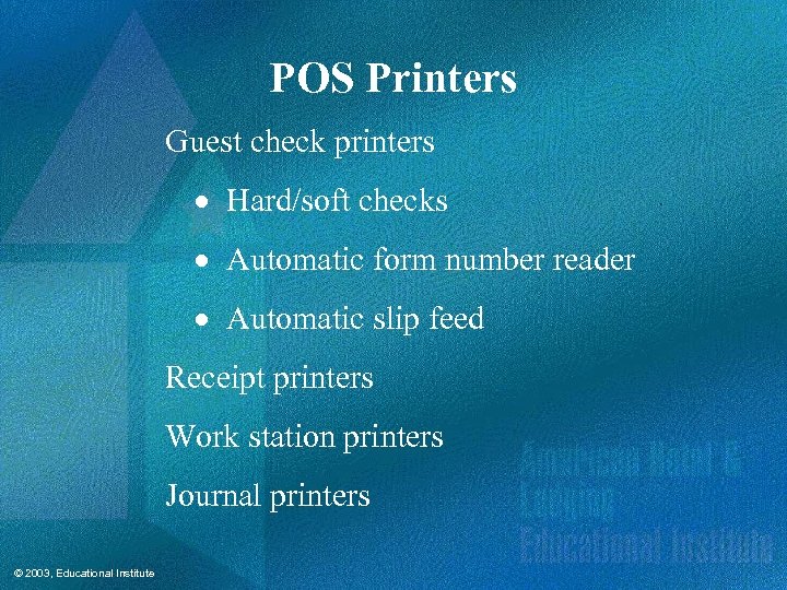 POS Printers Guest check printers · Hard/soft checks · Automatic form number reader ·