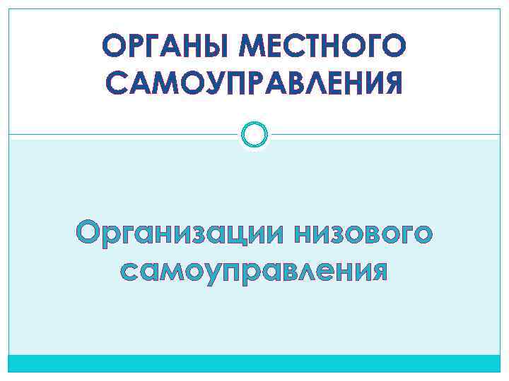 ОРГАНЫ МЕСТНОГО САМОУПРАВЛЕНИЯ Организации низового самоуправления 