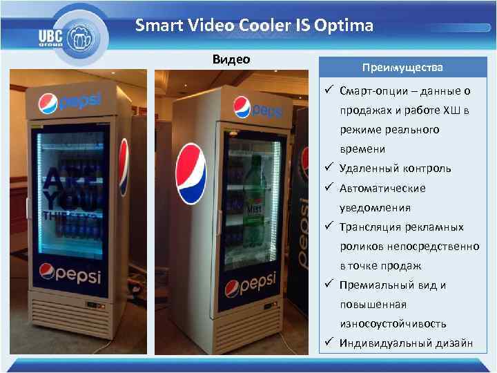 Smart Video Cooler IS Optima Видео Преимущества ü Смарт-опции – данные о продажах и