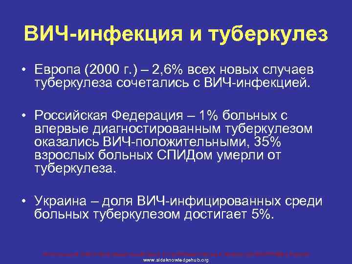 ВИЧ-инфекция и туберкулез • Европа (2000 г. ) – 2, 6% всех новых случаев