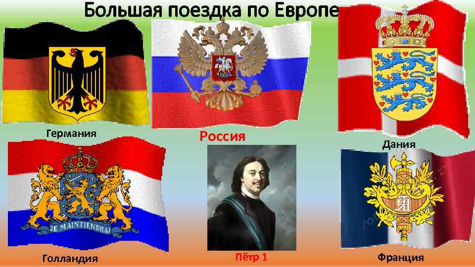 Большая поездка по Европе Германия Голландия Россия Пётр 1 Дания Франция 