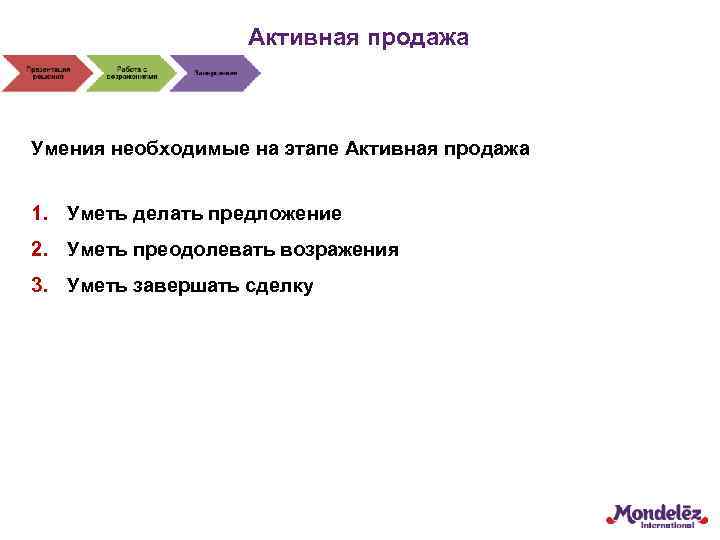 Активная продажа Умения необходимые на этапе Активная продажа 1. Уметь делать предложение 2. Уметь