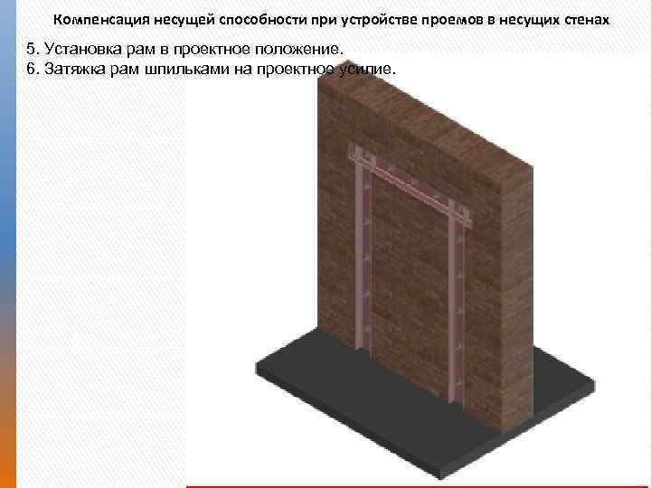 Компенсация несущей способности при устройстве проемов в несущих стенах 5. Установка рам в проектное