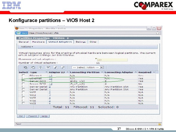 Konfigurace partitions – VIOS Host 2 17 DSxxxx & IBM i / 2. 1