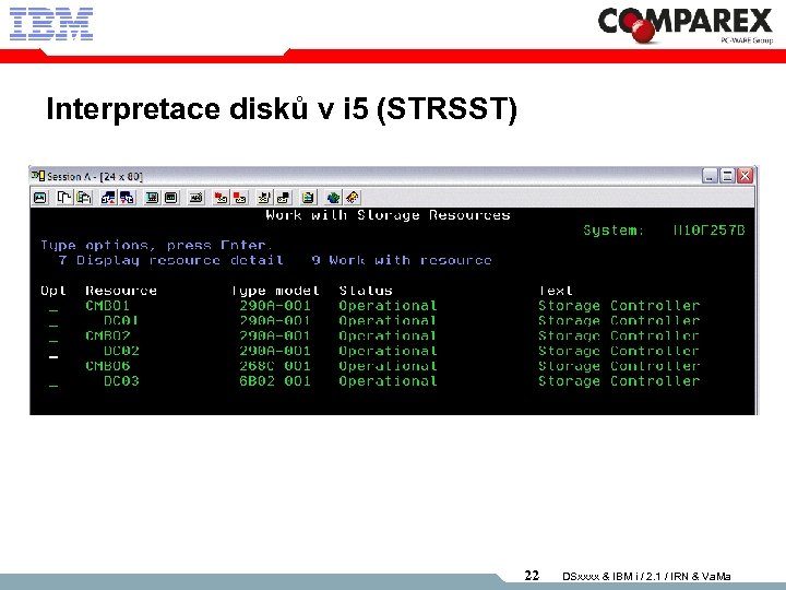 Interpretace disků v i 5 (STRSST) 22 DSxxxx & IBM i / 2. 1