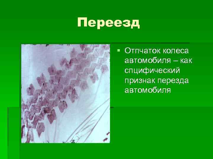 Переезд § Отпчаток колеса автомобиля – как спцифический признак перезда автомобиля 