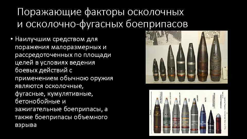 Поражающие факторы осколочных и осколочно-фугасных боеприпасов • Наилучшим средством для поражения малоразмерных и рассредоточенных