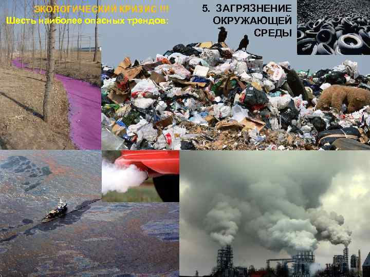 ЭКОЛОГИЧЕСКИЙ КРИЗИС !!! Шесть наиболее опасных трендов: 5. ЗАГРЯЗНЕНИЕ ОКРУЖАЮЩЕЙ СРЕДЫ 