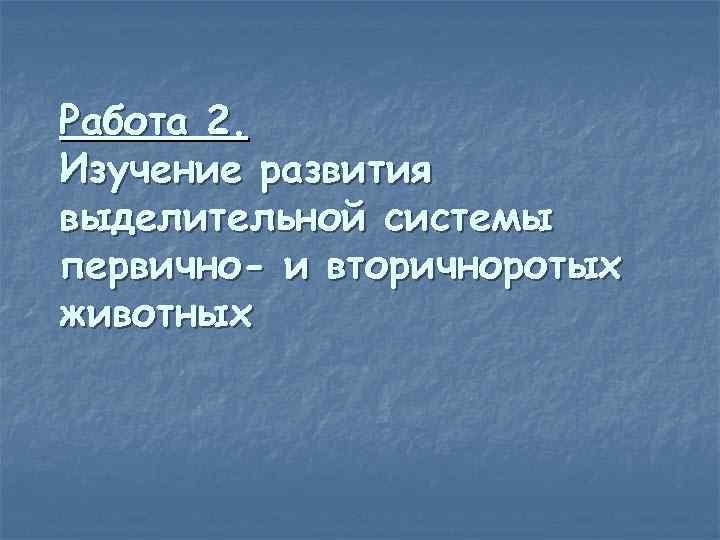 Работа 2. Изучение развития выделительной системы первично- и вторичноротых животных 