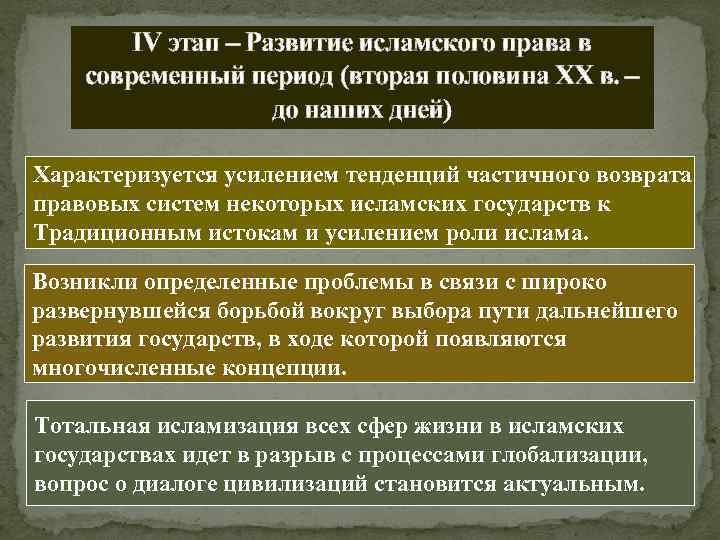 Правовые тенденции. Развитие Ислама. Этапы становления Ислама. Этапы развития мусульманского права. Основные этапы развития Ислама.