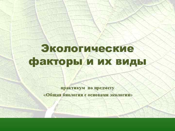 Экологические факторы и их виды практикум по предмету «Общая биология с основами экологии» 