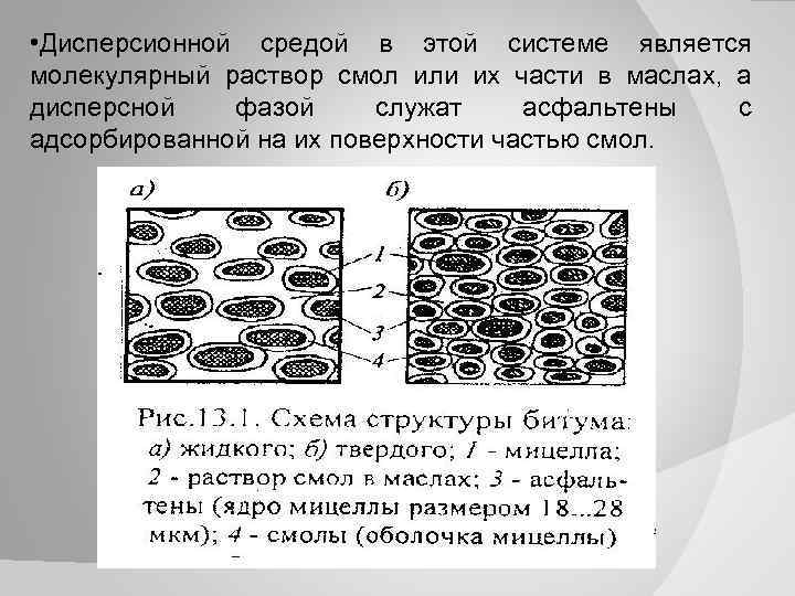  • Дисперсионной средой в этой системе является молекулярный раствор смол или их части