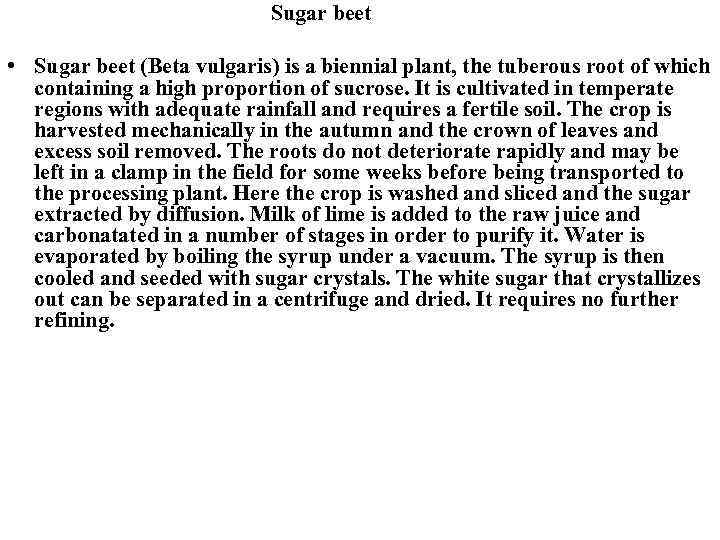 Sugar beet • Sugar beet (Beta vulgaris) is a biennial plant, the tuberous root