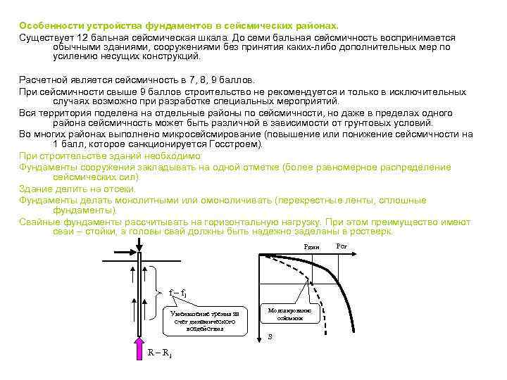 Особенности устройства фундаментов в сейсмических районах. Существует 12 бальная сейсмическая шкала. До семи бальная
