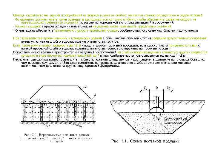 Методы строительства зданий и сооружений на водонасыщенных слабых глинистых грунтах определяются рядом условий: Фундаменты