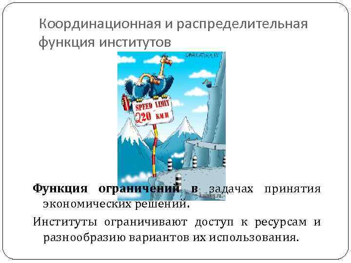 Координационная и распределительная функция институтов Функция ограничений в задачах принятия экономических решений. Институты ограничивают