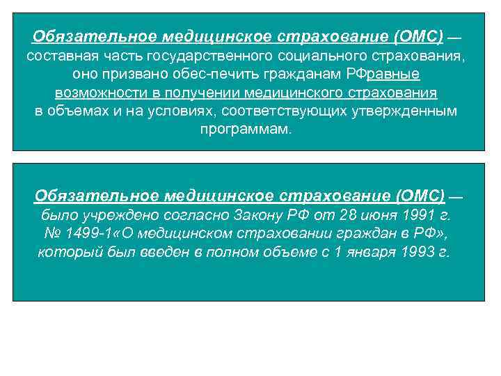 Обязательное медицинское страхование (ОМС) — составная часть государственного социального страхования, оно призвано обес печить