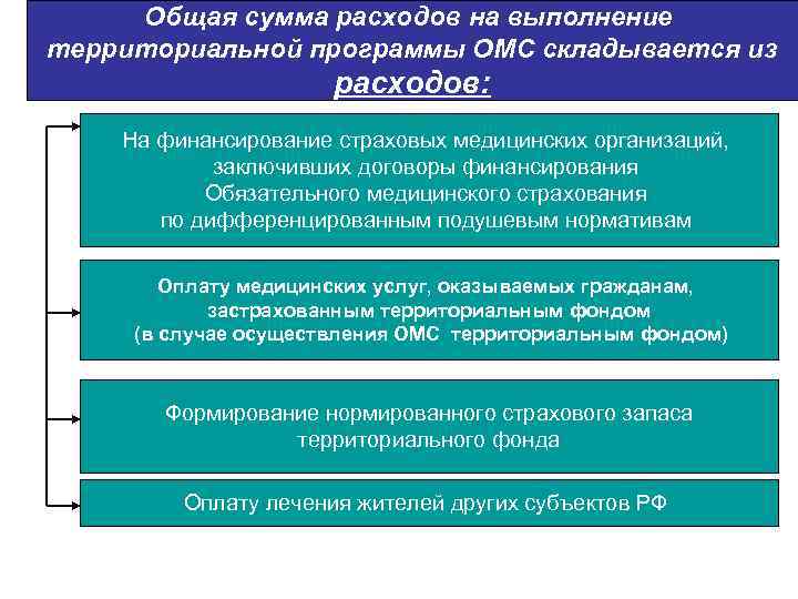 Общая сумма расходов на выполнение территориальной программы ОМС складывается из расходов: На финансирование страховых