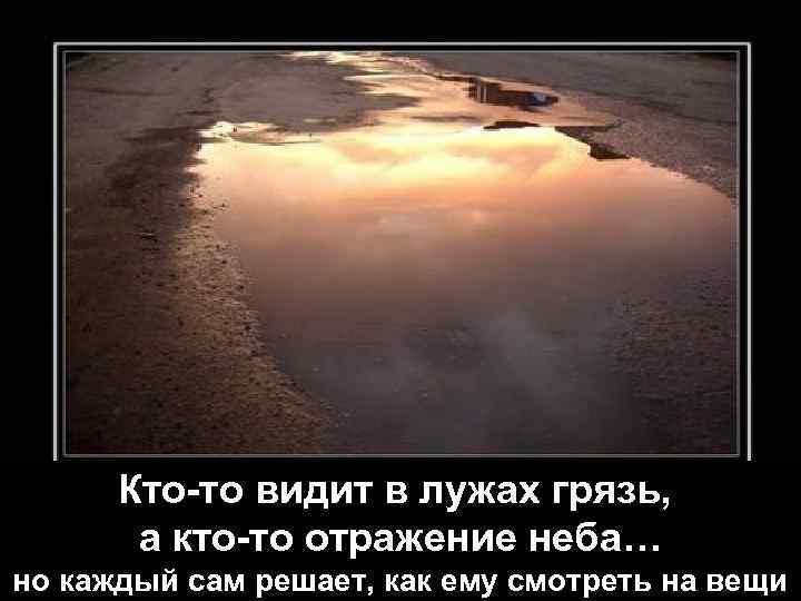 Кто-то видит в лужах грязь, а кто-то отражение неба… но каждый сам решает, как