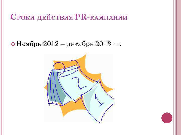 СРОКИ ДЕЙСТВИЯ PR-КАМПАНИИ Ноябрь 2012 – декабрь 2013 гг. 