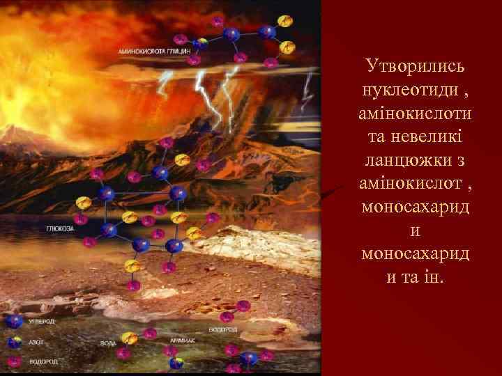 Утворились нуклеотиди , амінокислоти та невеликі ланцюжки з амінокислот , моносахарид и та ін.